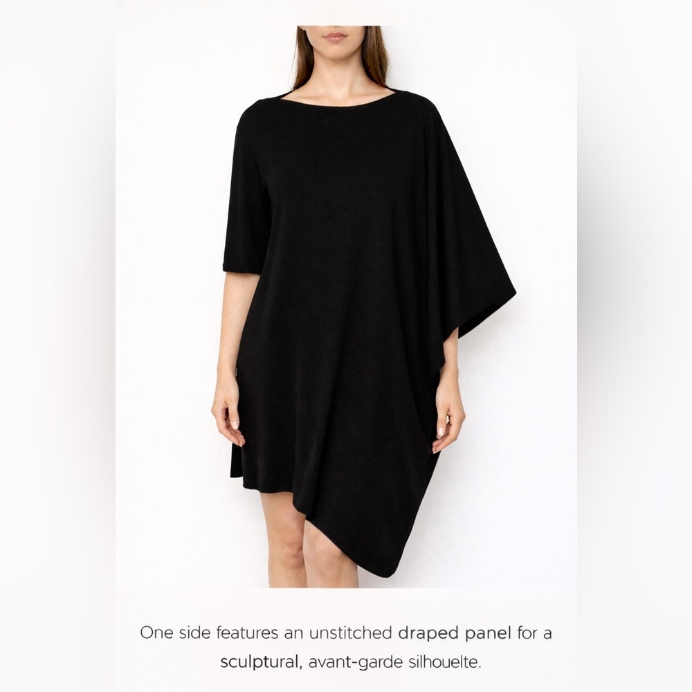 Véronique Miljkovitch Asymmetrical Heathered Black Jersey Dress | Boat Neck | S